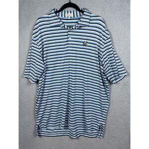 Peter Millar Summer Comfort Mens Size XL Blue Stripe Polo Short Golf Club Stitch